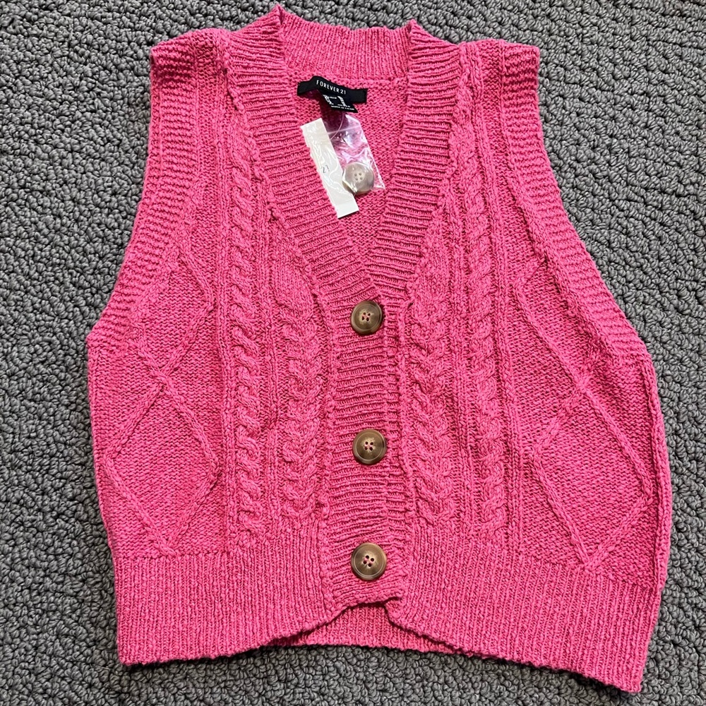 pink knitted forever 21 button up vest